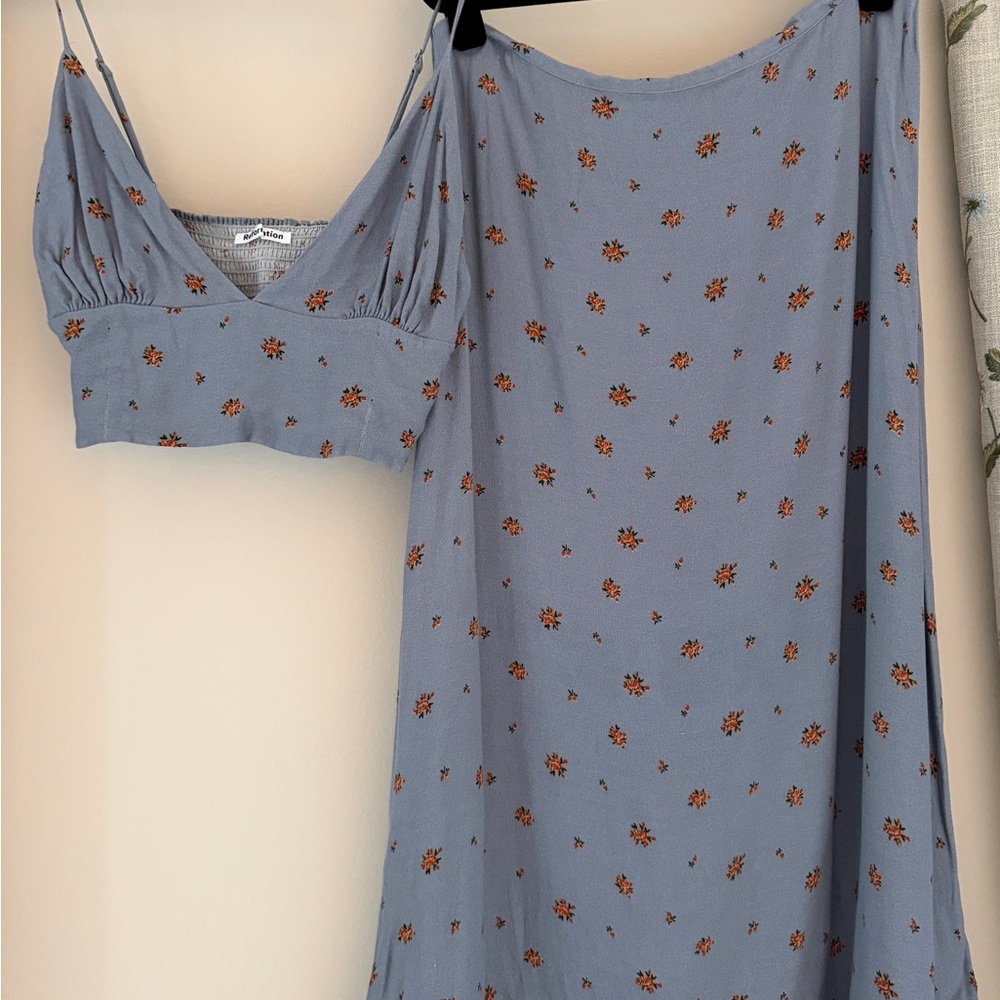 Reformation Blue Floral Set Skirt and Top